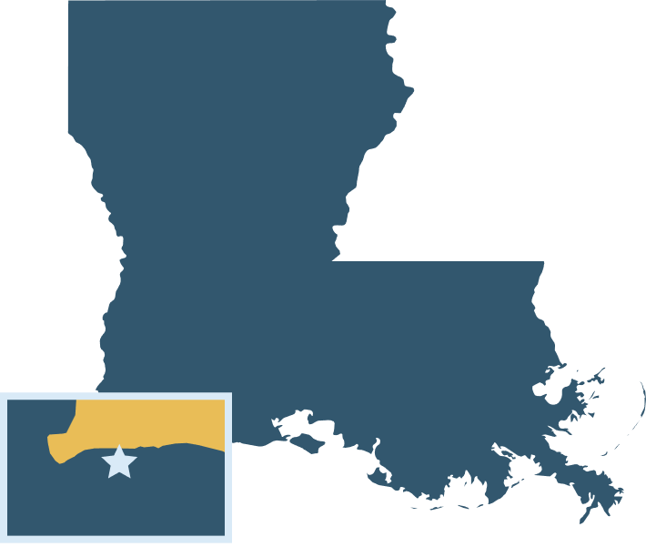 A map of LA showing the GeoDura and St. Mary Parish CO₂ storage hub locations